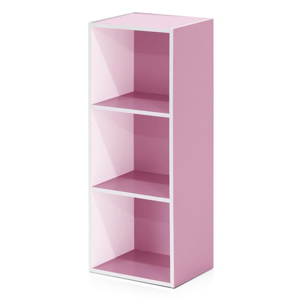 Furinno 11003WH-PI 3-Tier Open Shelf Bookcase, White & Pink 11003WH/PI - main